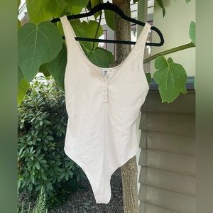 Aritzia Cream Button Body Suit - Thong